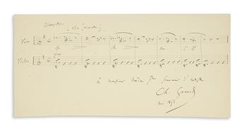 GOUNOD, CHARLES. Two items, each Signed, Ch. Gounod: Autograph Musical Quotation Inscribed * Autograph Letter.